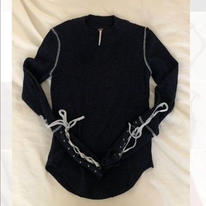 Free People Lace Cuff Mock Neck Thermal Top XS